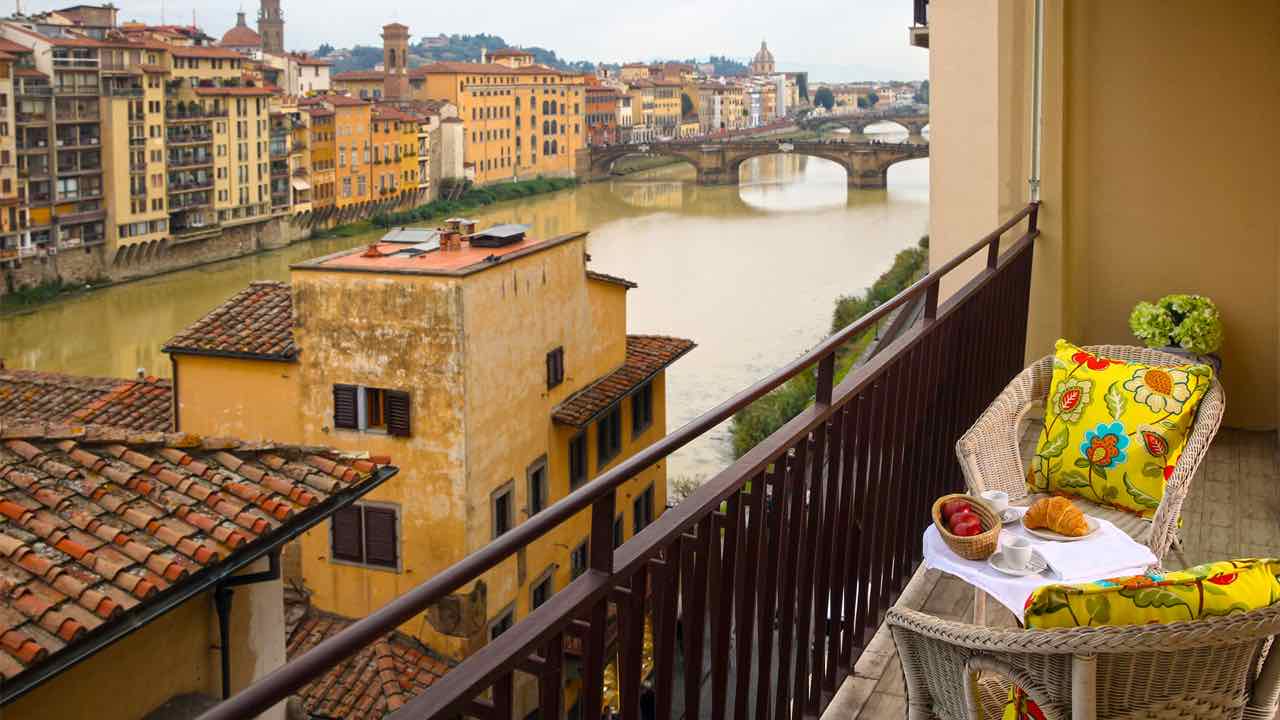 Terrace on Rainy Day in Florence Italy